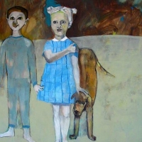 Orphans and abandoned dog 100/80 cm oil,