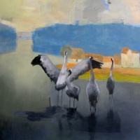 Żurawie 100/80 cm olej, sprzedany