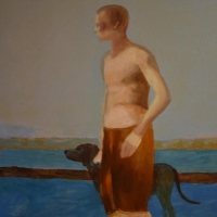 Chłopiec i pies 100/80 cm olej,