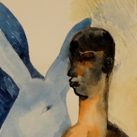 Niebieski osioł. Akwarela, 47x25 cm