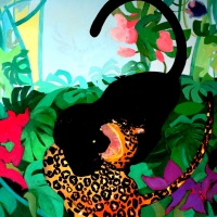 Walka jaguarów, 100 x 130 cm, olej