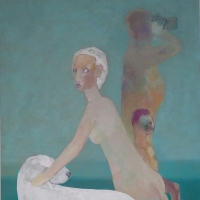 Bulterier i kobieta, 100/70 cm