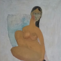 Dziewczyna i pies, 100/70 cm, olej.