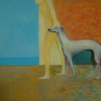 Dziewczyna i chart, 130/100 cm, olej