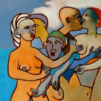 Nudyści 1, 100 x 130 cm, olej na płótnie.